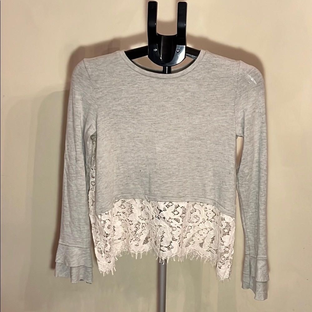 Generation Love Gray Cropped Shirt with Lace Hem and Back